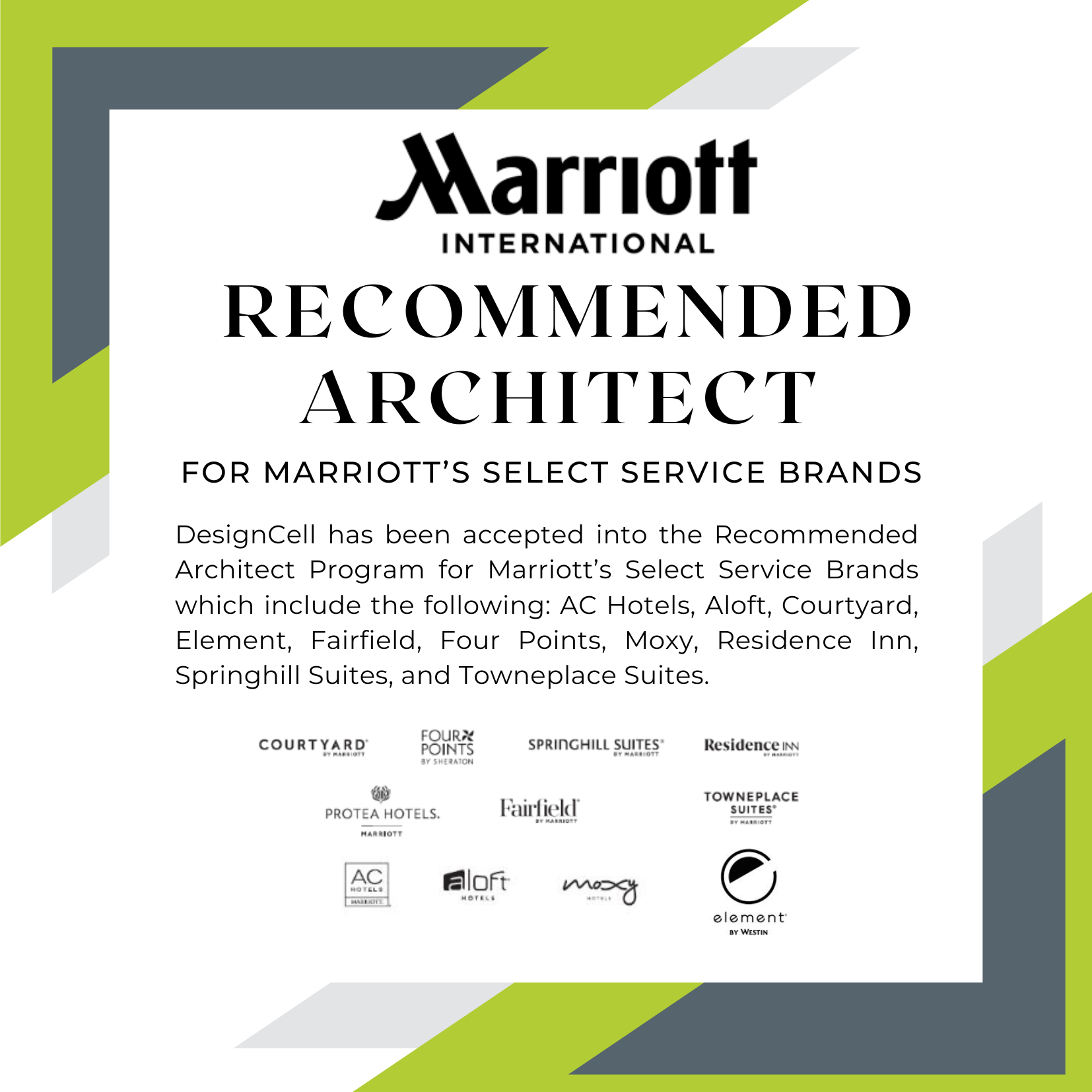 DesignCell Architecture Selected as Marriott Recommended Architect